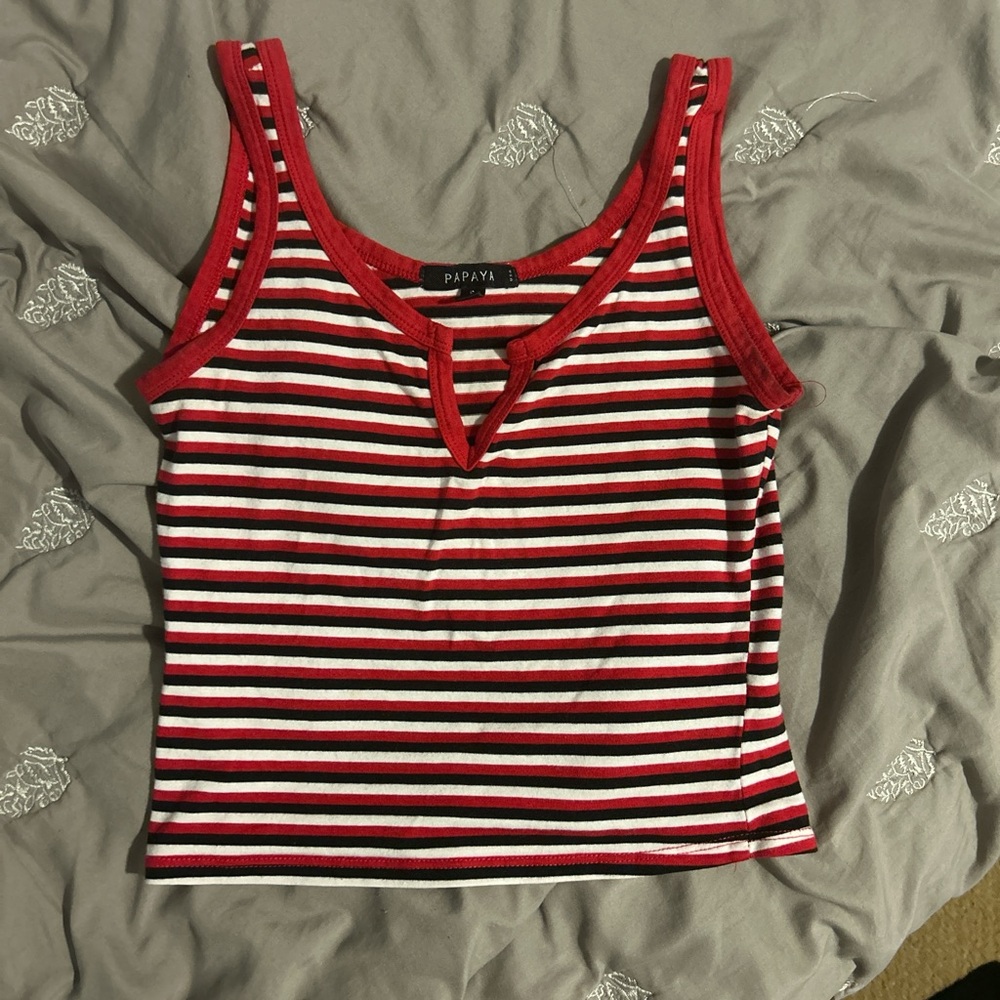 Papaya Red and Black Striped Tank Top